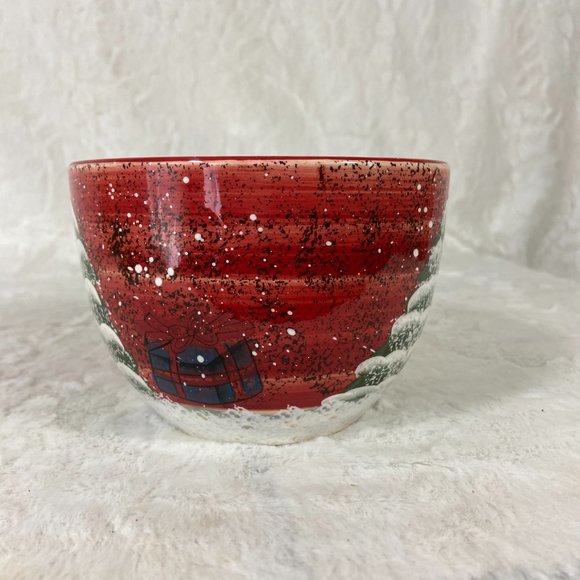 Nantucket Home Nesting Bowl Hand Painted Home For The Holiday Trees & Snowmen - Picture 3 of 6